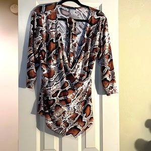 Snakeskin print asymmetrical top with waist tie